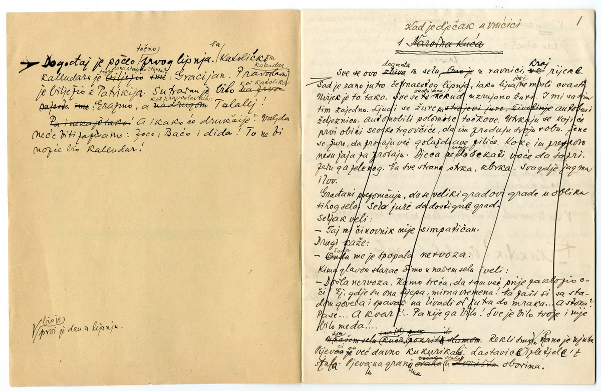 Prva stranica rukopisa M. Lovraka Družba Pere Kvržice iz 1933. godine (HŠM A 4503)