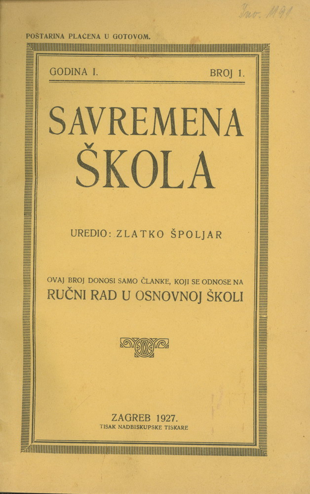 Časopis Savremena škola promicao je ideje radne škole (HŠM Ks 1191)