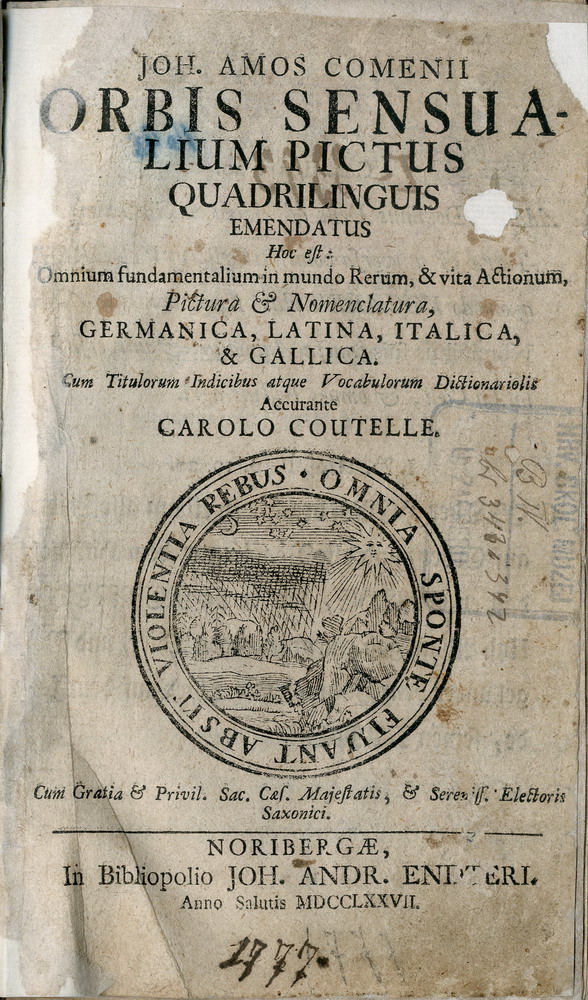 Godine 1777. u Nürnbergu je izašlo četverojezično izdanje Osjetilnog svijeta u slikama Jana Ámosa Komenskog, ilustrirane školske knjige (HŠM Mu 1036).