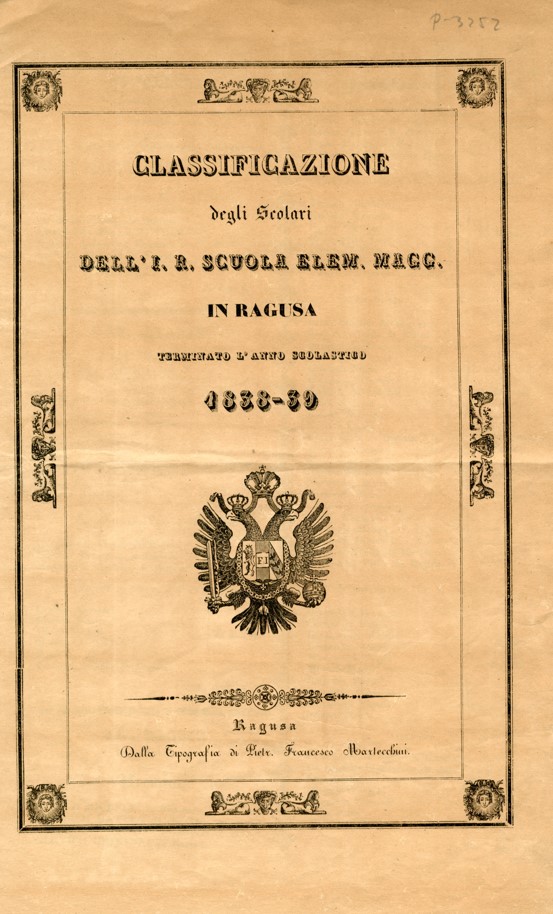 Klasifikacija učenika elementarne škole u Dubrovniku za školsku godinu 1838./39. (HŠM Ši 539)