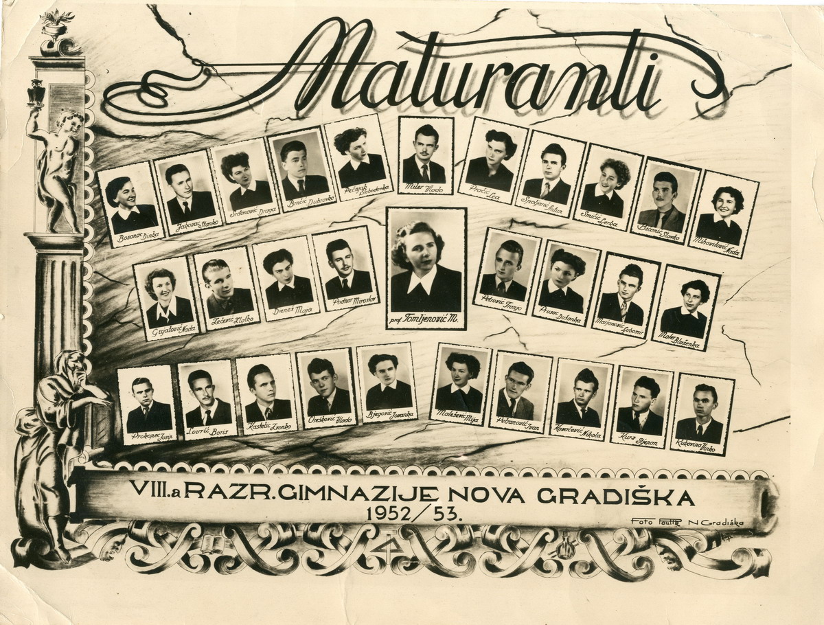 Maturanti VIII. a razreda Gimnazije Nova Gradiška Nova Gradiška, 1953. HŠM 36932