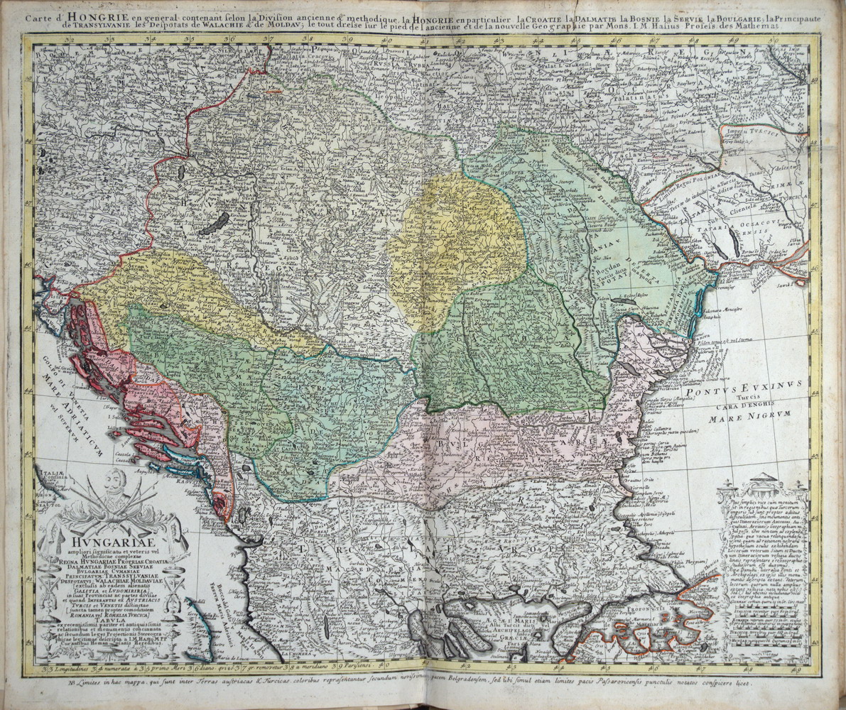 Prikaz tzv. ugarskih zemalja iz Velikoga školskog atlasa (Maior atlas scholasticvs, 1752., HŠM Mu 937).