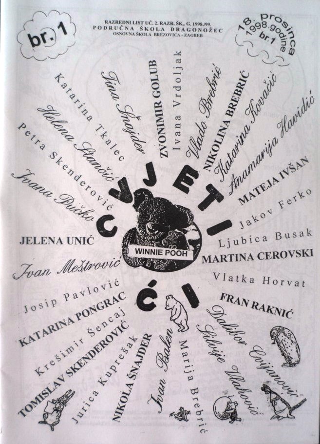 Primjer razrednog lista Cvjetići i sadržaja – 2. razred školske godine 1998./99. (HŠM 45363)