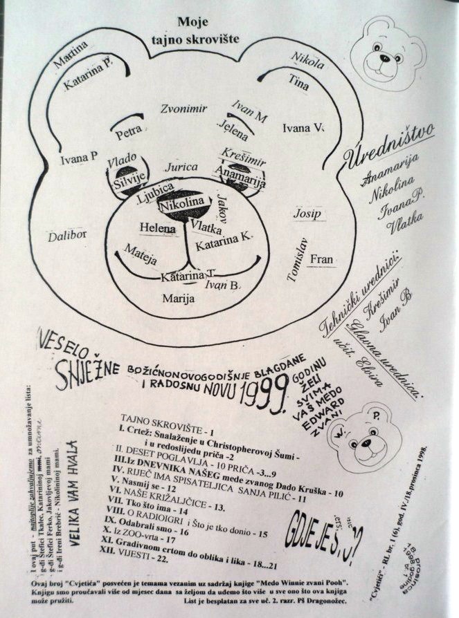 Primjer razrednog lista Cvjetići i sadržaja – 2. razred školske godine 1998./99. (HŠM 45363)