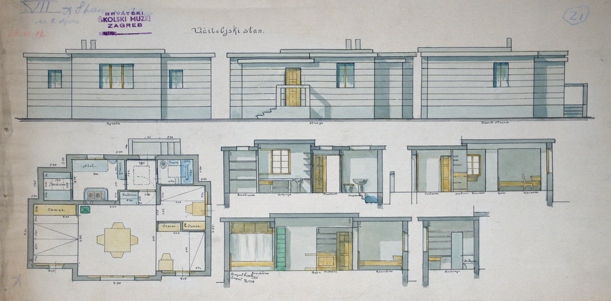 Učiteljski stan, iz albuma likovnih radova učenika šegrtskih škola iz Zagreba Augusta Posilovića, 1928. HŠM Mp 5576