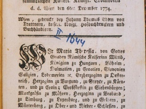 Opći školski red za njemačke normalne, glavne i trivijalne škole u svim c. k. nasljednim zemljama, Beč, 1774.