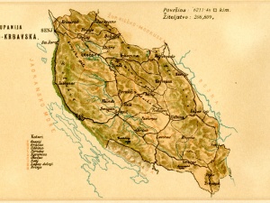 Zemljopisna karta Ličko-Krbavske županije, autor nepoznat, Zagreb, oko 1901. g., karton, litografija, 14x8,9 cm